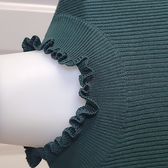 Green High Neck Ribbed Long Sleeve Sweater Fitted Stretchy  Midi Dress Small - Picture 4 of 9